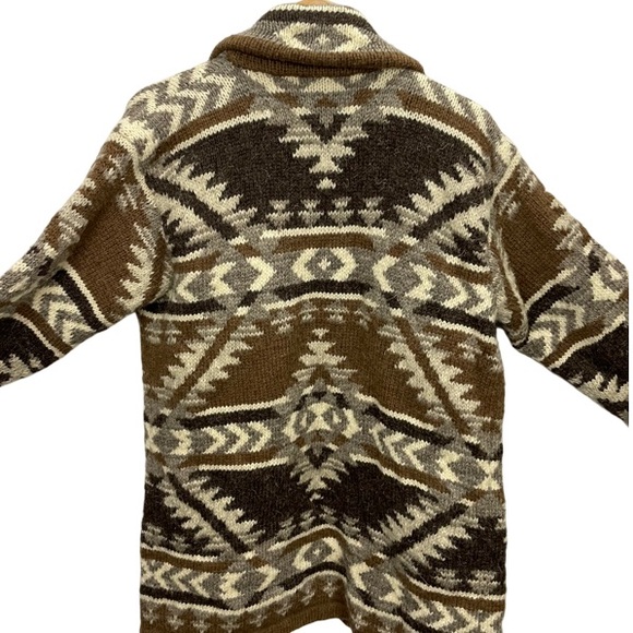 Ralph Lauren Hand Knit 100% Wool Aztec Southwestern open front sweater pockets - Picture 1 of 6
